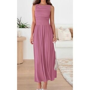 BTFBM Womens Ruched Sleeveless Maxi Dress Mauve Asymmetrical Waist XL NEW